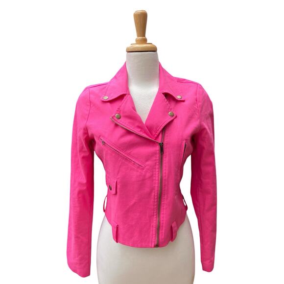 Dolan Anthropologie Moto Jacket Sz S Pink Zip Linen Blend Cropped NEW Barbiecore - Picture 1 of 13